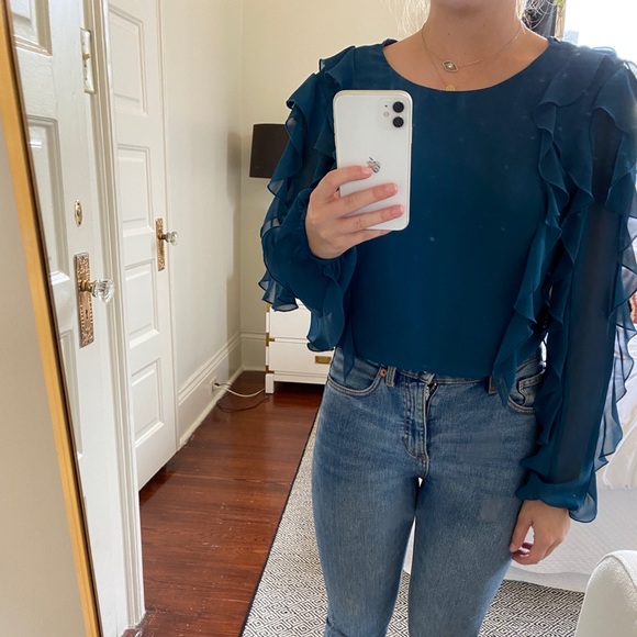 Aly & Jay Turquoise Ruffle Sleeve Top - Picture 10 of 12